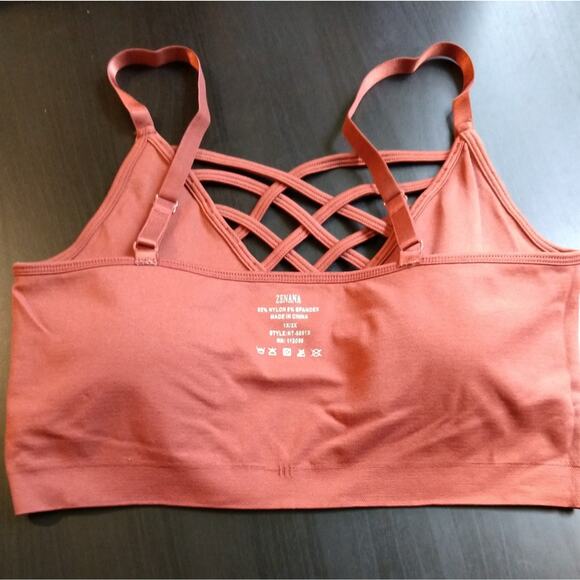 1X/2X Dark Rust Front V Lattice Bralette + bra padding adjustable straps Zenana - Picture 11 of 14